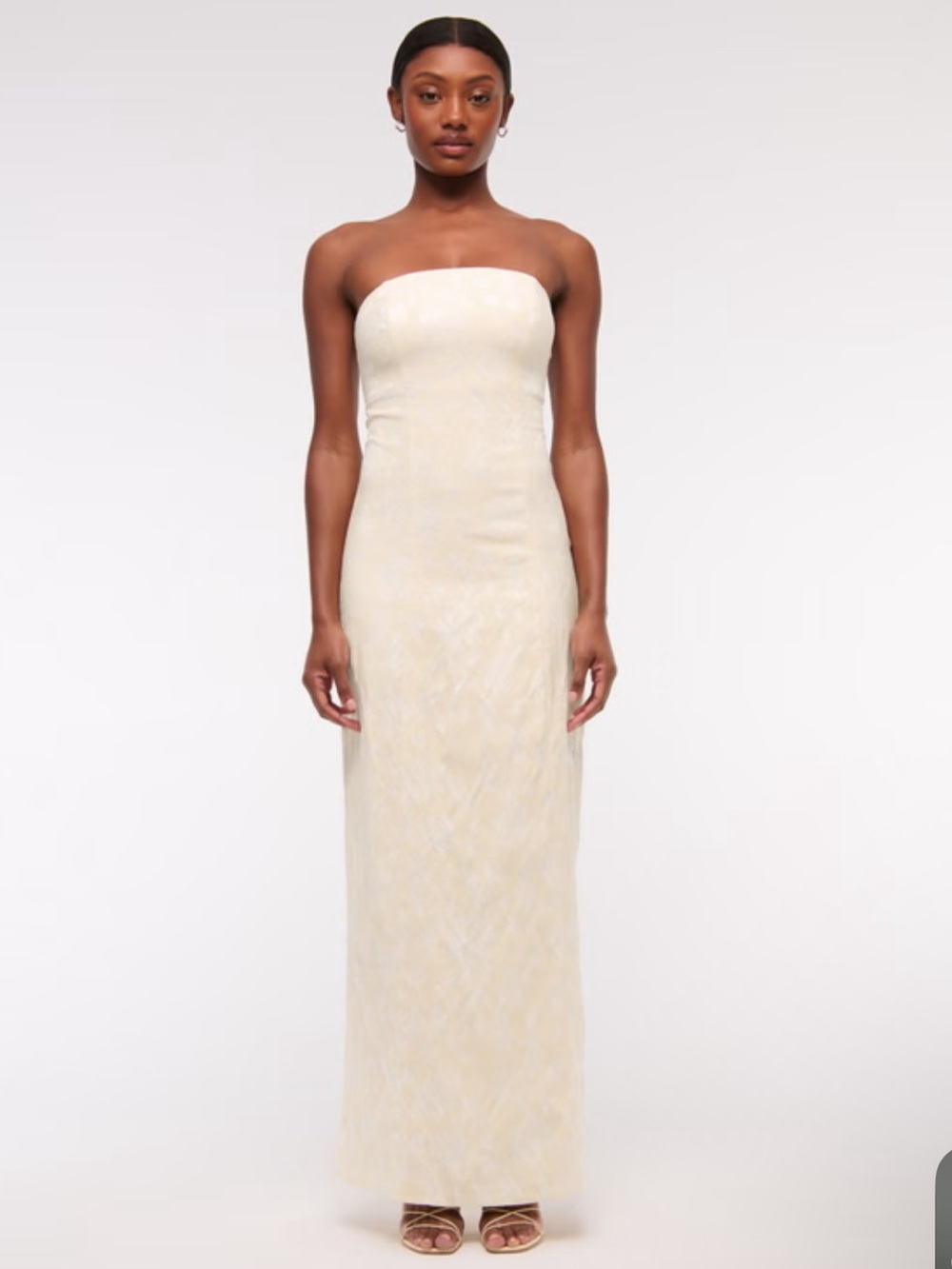 Abercrombie & Fitch Strapless Ivory Floral Textured Maxi Dress